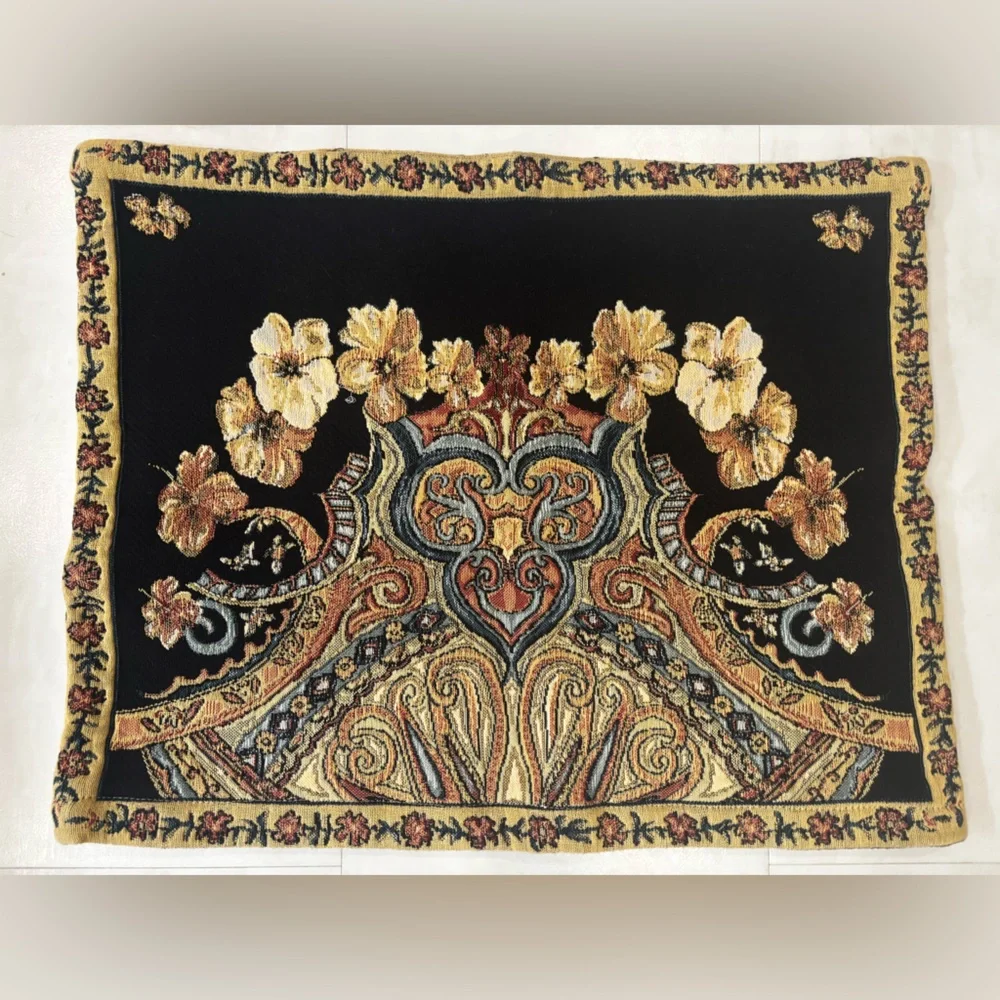 Soft Surroundings Black and Gold Floral Paisley Tapestry Pillow Sham Ariya - Picture 2 of 6